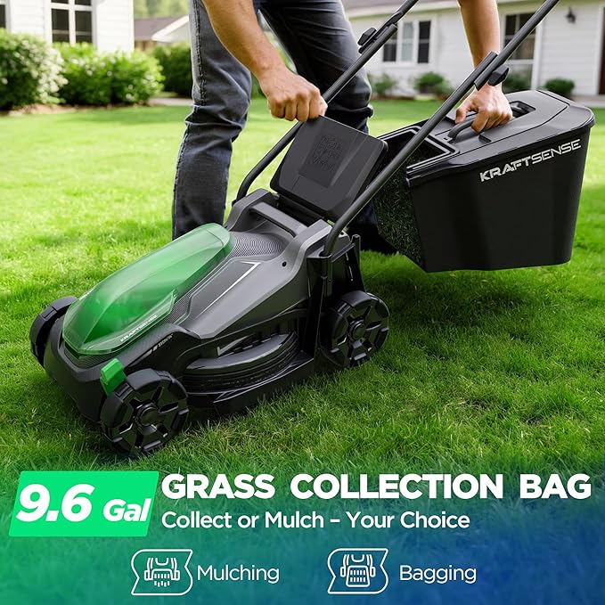 14" Cordless Lawn Mower, 40V Lightweight Push Mower with 2×5.0Ah Battery, Ultra-Quiet Motor for Small Yards, Lawn Care, Backyard Maintenance
