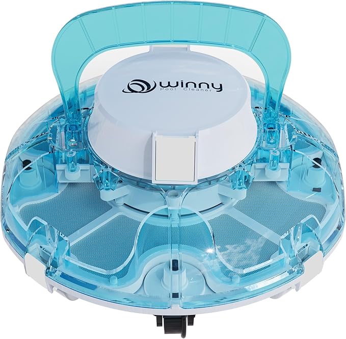 Cordless Robotic Pool Cleaner, Lasts 80 Min, Automatic Vacuum for Above-Ground Pools up to 650 Sq.ft,Portable, Self-Parking(Transparent Blue White)