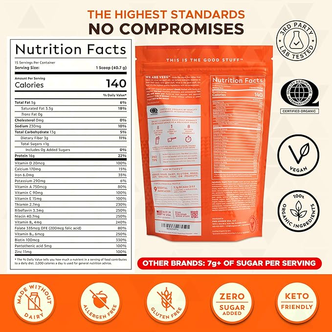 Veeg Plant Protein Powder – Vegan Protein Shake & Collagen Boost. Pea Protein, MCT, Probiotics & Multivitamin. 10 Supplements in 1. Daily Energy, Immunity & Wellness. 15 Servings (Vanilla)
