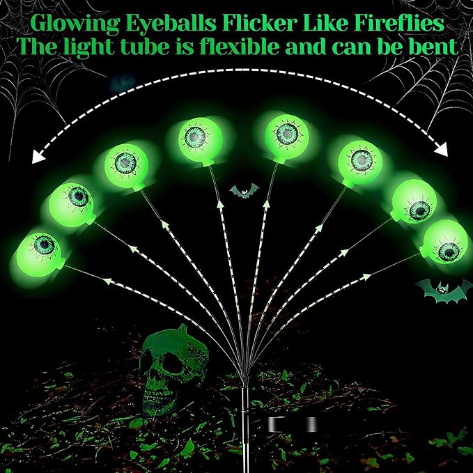 Fansafurn Solar Halloween Eyeball Lights Outdoor, 8 Color-Changing LED Eyes with Stakes, IP65 Waterproof Realistic Swinging Eyeballs, Solar Powered Halloween Decorations for Lawn, Garden, Yard, Porch