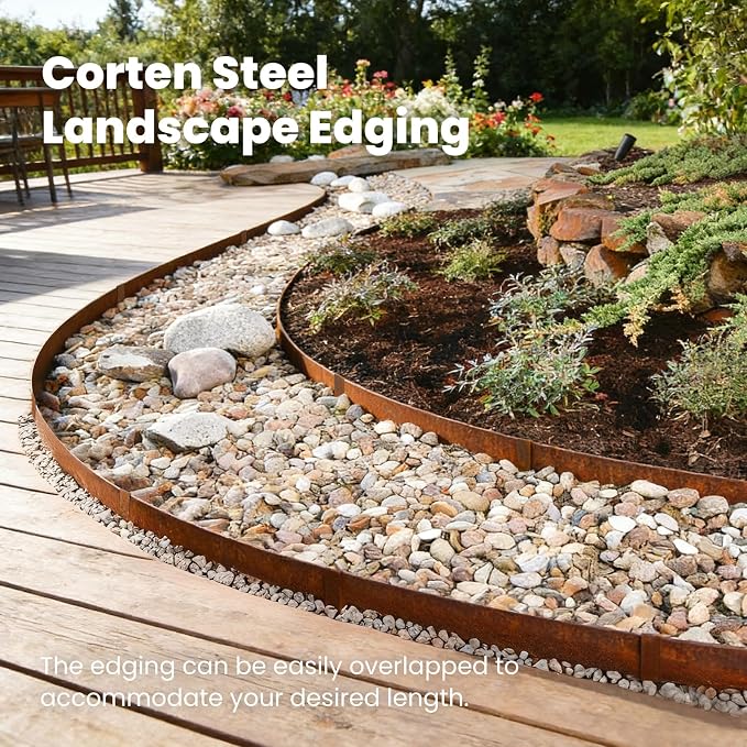 Corten Steel Landscape Edging 5" H x 40" L Metal Garden Edging, Thickened Metal Landscape Edging, 6 Pack Hammer-in Pre-Rusted Steel Landscaping Edging with 6 Clips for Lawn Yard (20Ft Total)