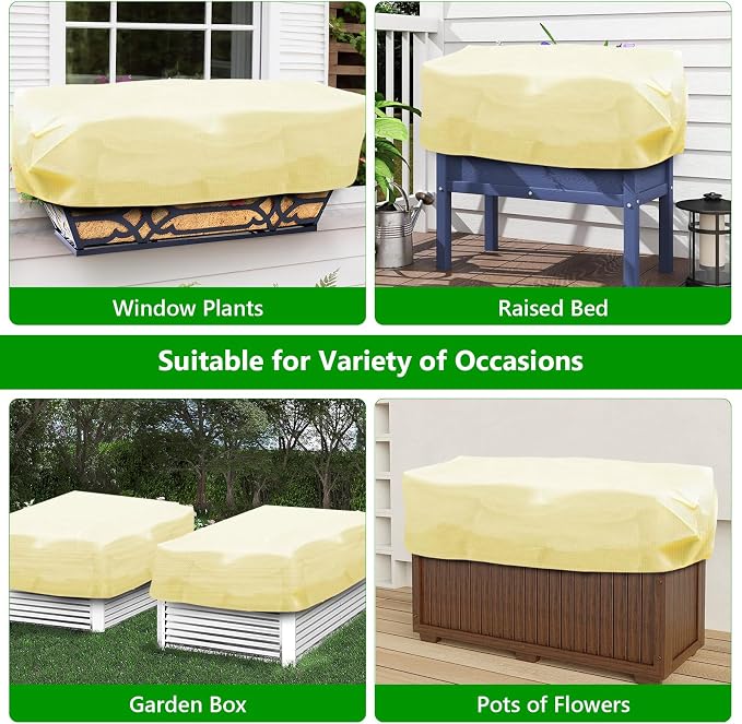 Plant Covers Freeze Protection 2 Pack Rectangular Frost Blankets for Outdoor Plants (22"x60"x20") – Winter Plant Covers, 2.4oz/yd² Frost Cloth Plant Protection for Raised Beds & Shrubs (Beige)