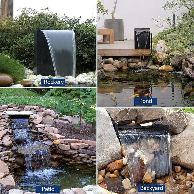 POPOSOAP 55W Pond Waterfall Spillway with Pond Pump, 304 Stainless Steel Waterfall Kit with 9.8FT Corrugated Tube Pond Waterfall Box, Pond Spillway for Outdoor Pond Waterfall Water Features-P5552H