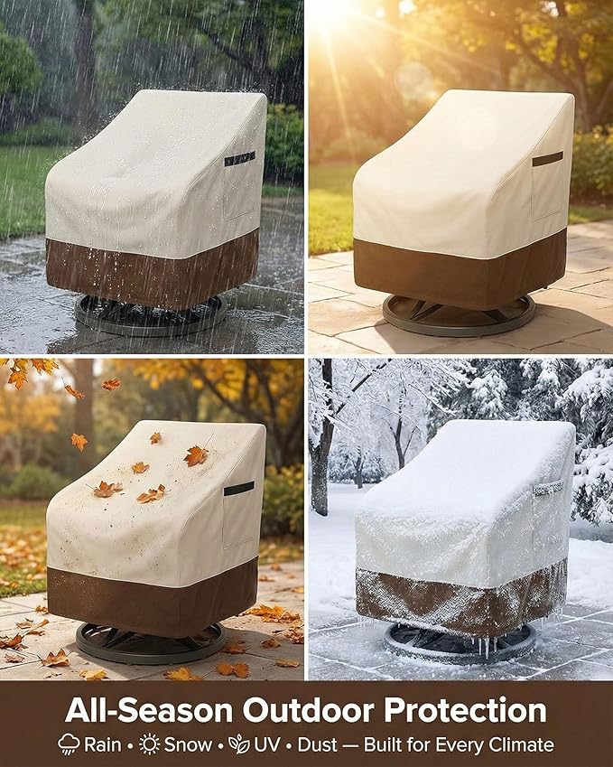 Outdoor Waterproof Patio Chair Covers, 33W x 35D x 36H inches Weather Resistant Furniture Cover Heavy Duty 600D Oxford 2-Pack, Beige and Brown