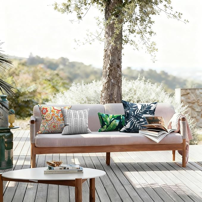 LVTXIII Outdoor Pillow Covers 20x20 Inch, 2 Pack Large Square Throw Pillow Cases, Fade-Resistant Cushion Covers for Patio Furniture Sofa, Garden Porch, Palm Blue