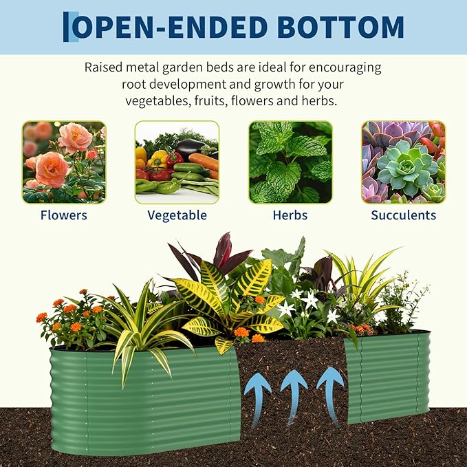 2 Pcs Raised Garden Beds Outdoor 8x2x2 ft - Galvanized Steel Planter Box for Vegetables, Flowers, Rust-Resistant Garden Box, Easy Assembly Raised Beds, Durable Planters for Outdoor Plants, Green