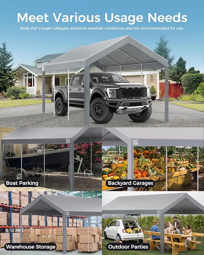 Heavy Duty 12x20FT Carport Replacement Canopy Cover, Waterproof UV Protected Tarp Replacement Top for Carport Frame with Ball Bungees, Car Garage Shelter (Gray, Top Cover Only)