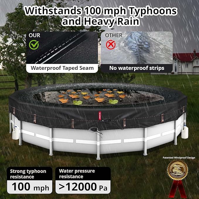 QH.HOME 550D 21.5 Ft Pool Covers for Above Ground Pools[Upgraded Tear-Proof & Windproof] wth Pre-Installed Dual-Rachet and Rope,Pool Covers for Above Ground Pools-Snug Fit & Waterproof Protection