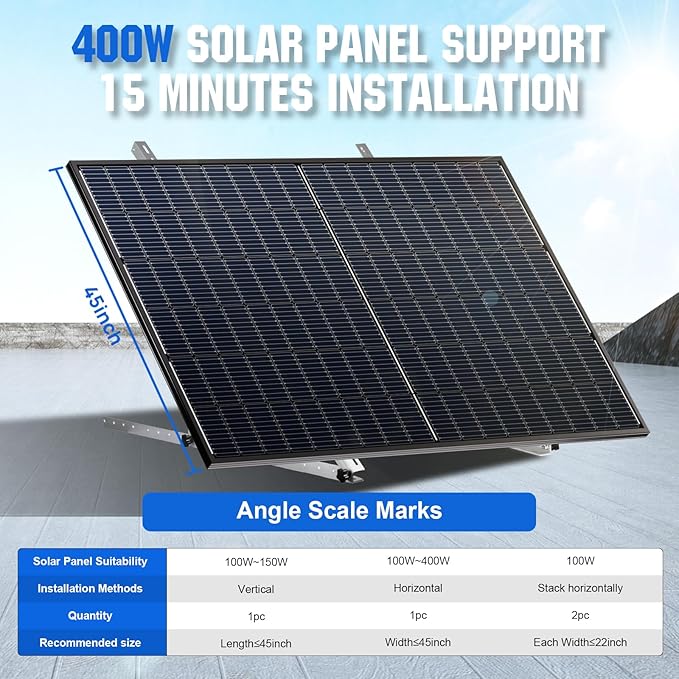 ECO-WORTHY 4 Sets 45inch Adjustable Solar Panel Mount Brackets Stand with Foldable Tilt Legs, Ideal for 4-8pcs 100 200 300 400 Watt Solar Panel for Roof, RV, Boat, and Off-Grid