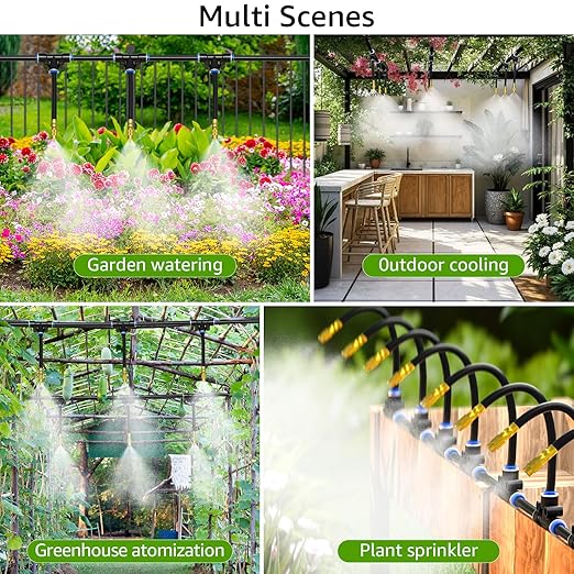 Bluepro Drip Irrigation System 100FT 1/4", 2026-Upgrade Garden Sprinkler Kit with 16PCS 360° Adjustable Copper Nozzles, Automatic Misting Watering System for Raised Beds, Greenhouse, Lawn, Patio, Yard