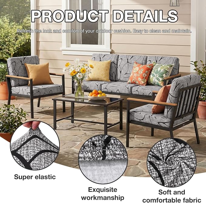 hyha 8Pcs Patio Cushion Covers, Stretch Outdoor Couch Cushion Covers, Washable Outdoor Chair/Sofa Slipcovers for Patio Furniture Cushions Protector with Elastic Bottom(Plain Art,Cover Only)
