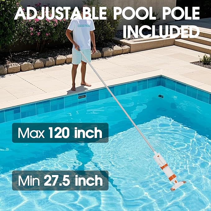 Cordless Pool Vacuum-True Powerful Suction 18.9GPM, 100inch, 1H Runtime, 25µm Fluff Ultra Fine Filter,Handheld Rechargeable Hot Tub Cleaner with Poles for Above Ground&Inground Pool