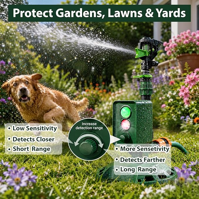 Solar Motion-Activated Animal Repellent Sprinkler for Lawn & Garden Water Spray Deterrent for Cats, Dogs, Deer, Squirrels & Skunks