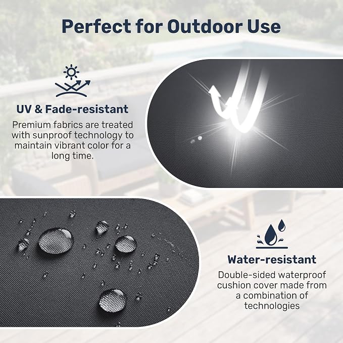 UNIKOME Outdoor Seat Cushions 19 X 19 Inch - Water-Resistant & Fade Resistant, Removable Cover Patio Furniture Cushions for Chair, Sofa, Couch, Wicker, Dark Grey