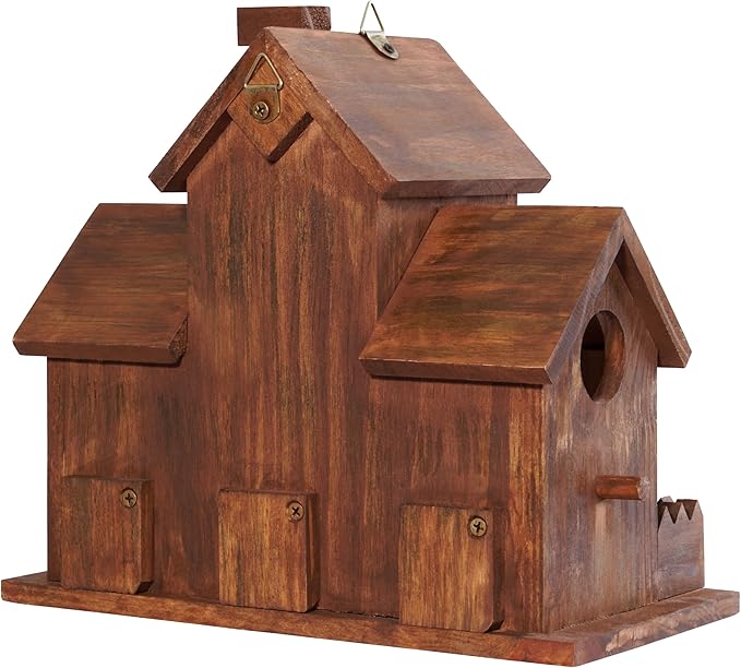 MIXUMON Bird Houses for Outside with Bird Feeder, Outdoor 3 Hole Bird House Room for 3 Bird Families Bluebird Finch Cardinals Hanging Birdhouse for Garden (Style 12)