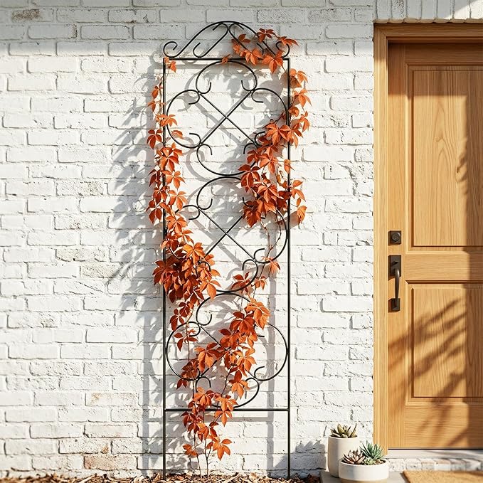Thealyn Garden Trellis for Climbing Plants, 4 Pack 56" x 13.8" Metal Trellis for Potted Plants and Planters, Rust-Resistant Plant Support for Indoor Outdoor Use, Black