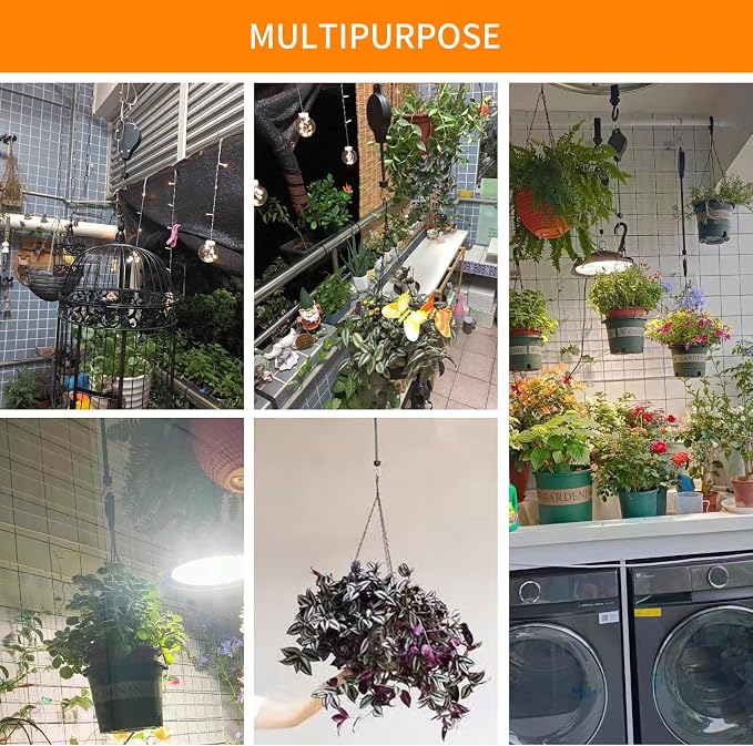 5PCS Retractable Garden Plant Hanger, Upgraded Pulley for Hanging Plants, Easy Lift Lower, Suitable for Flower Pots, Bird Feeders Outdoor (Black-5PCS)