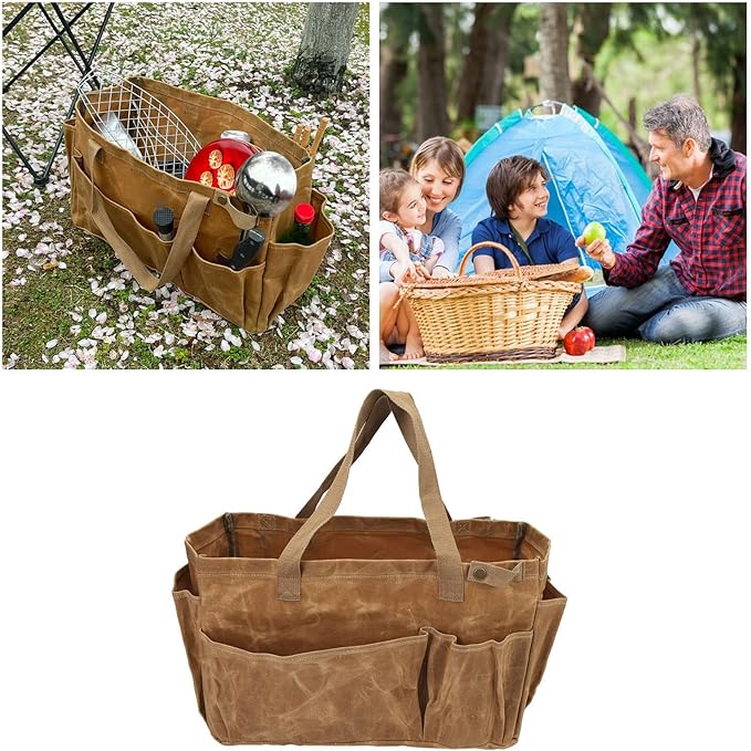 Diydeg Garden Tool Bag, Tool Bag Large Garden Tool Organizer Gardening Tote Bag Organizer Tool Storage Bag with Comfortable Carry Handle for Camping (Khaki)
