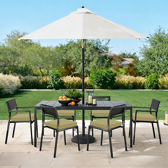 Basic Beyond Outdoor Chair Cushions Set of 6, Square Corner Outdoor Cushions for Patio Furniture, Water Resistant Patio Chair Cushions with 2 Ties, 18.5x16x3, Khaki