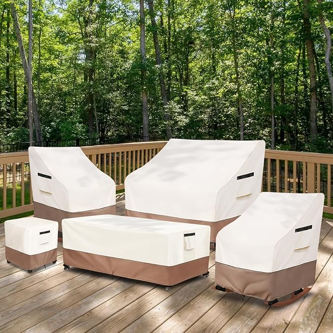 Outdoor Rocking Chair Cover 2 Pack,Heavy Duty Waterproof Patio Rocking Chairs Cover for 27" W x 34" D x 45" H Presidential Rocking Chair,Beige