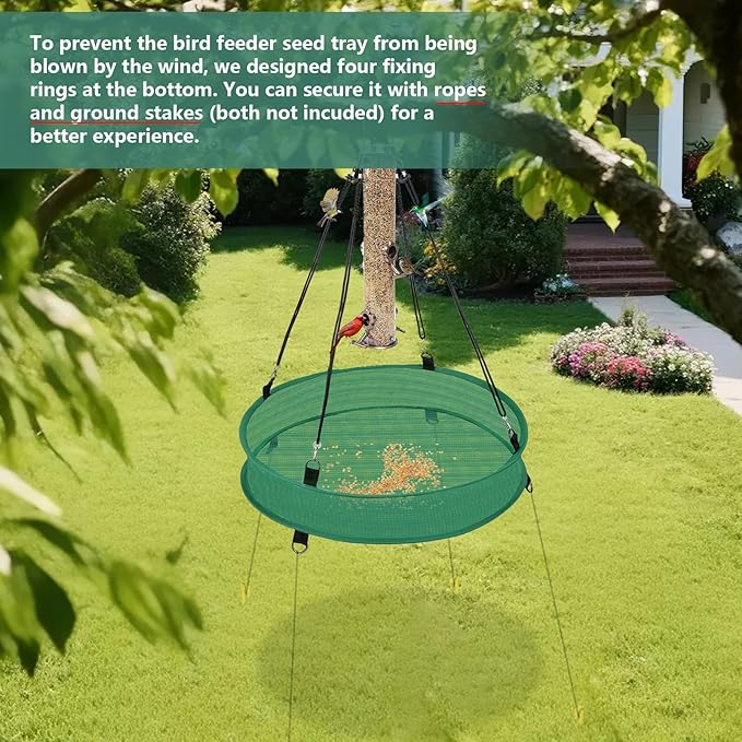 2Pcs Bird Seed Catcher Tray for Hanging Bird Feeder Platform, 4" Deep Birdseed Hoop for Hummingbird Feeders Bee Feeder Outdoor Garden Accessories (Green, 20inch)