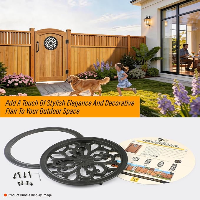 Decorative Inserts for Fence Gates, Aluminum Alloy Ornamental Panels Outdoor Home Garden Decor, Round, 15.1"x15.1"