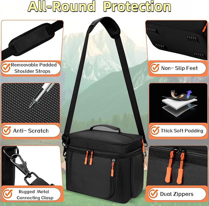 Storage Carrying Case Compatible with BLUETTI EB3A/AC2A/AC2P/Elite 30 V2 - Travel Padded Bag with Multi-Pockets, Shoulder Strap & Handle for BLUETTI Portable Power Station Accessories (Bag Only)