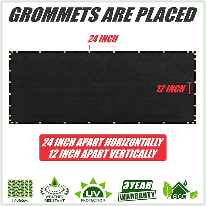 ColourTree 6' x 6' Black Fence Privacy Screen Windscreen Cover Fabric Shade Netting Mesh Cloth - Commercial Grade 170 GSM - Cable Zip Ties Included - We Make Custom Size