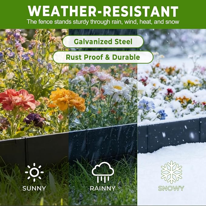 6-Pack Heavy Duty Metal Garden Border(20FT), 6 in *37 in Hammer-in Landscape Edgings with 6 Pcs Plastic Stakes, Bendable Lawn Edgings for Yard, Tree Rings, Lawn,Pathway-Black