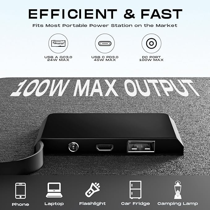 MARBERO 100W Portable Solar Panel IP68 Waterproof 100 Watt 20V Foldable Solar Panel Charger for Power Station QC3.0 USB & DC Output >23% High Efficiency for Camping Outdoor Home RV Blackout Cloudy