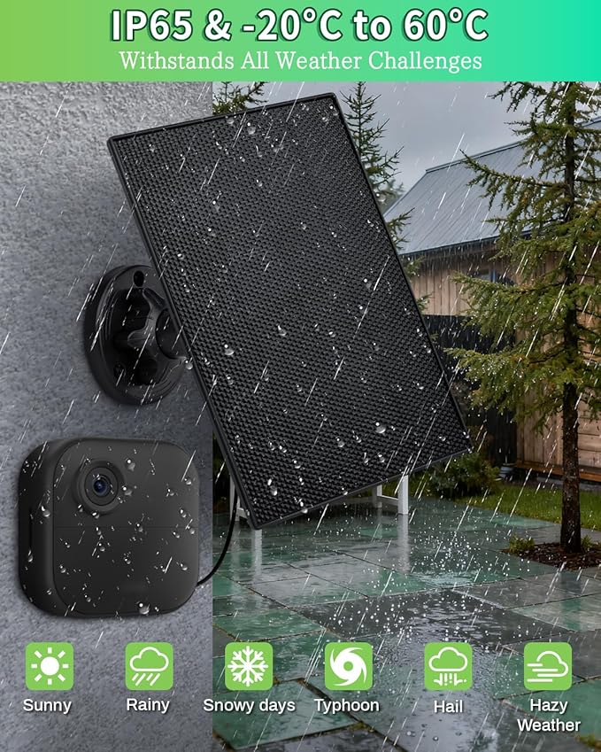 Solar Panel for Blink Camera, 3W Solar Charger Built-in 2600mAh Battery,IP65 Waterproof Solar Panels for Blink Outdoor 4(4th Gen)/ Outdoor(3rd Gen) XT3 & XT2/XT Camera, with 9.8ft Cable, 2 Pack