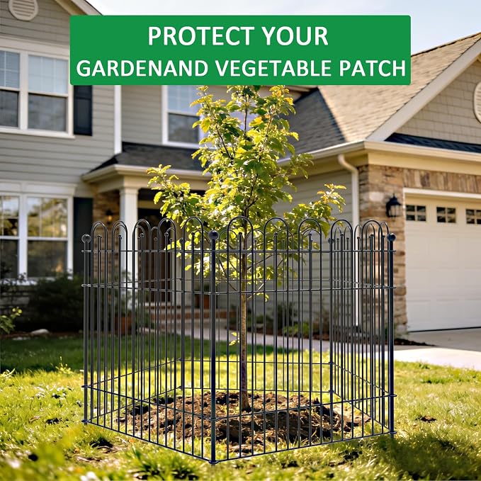 5 Panels Garden Fence Animal Barrier, 32 in (H) x11.8ft (L) Decorative Garden Fence, Rustproof Metal No Dig, Tall Garden Fencing, Dog Fence Outdoor for Yard, Patio