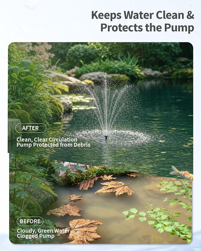 POPOSOAP 20W Solar Pond Filter with Fountain Pump, Solar Pond Pump and Filter Kit for Outdoor Pond Filter Box with Bio Media for Water Gardens, Ponds Up to 280 Gallons P3202