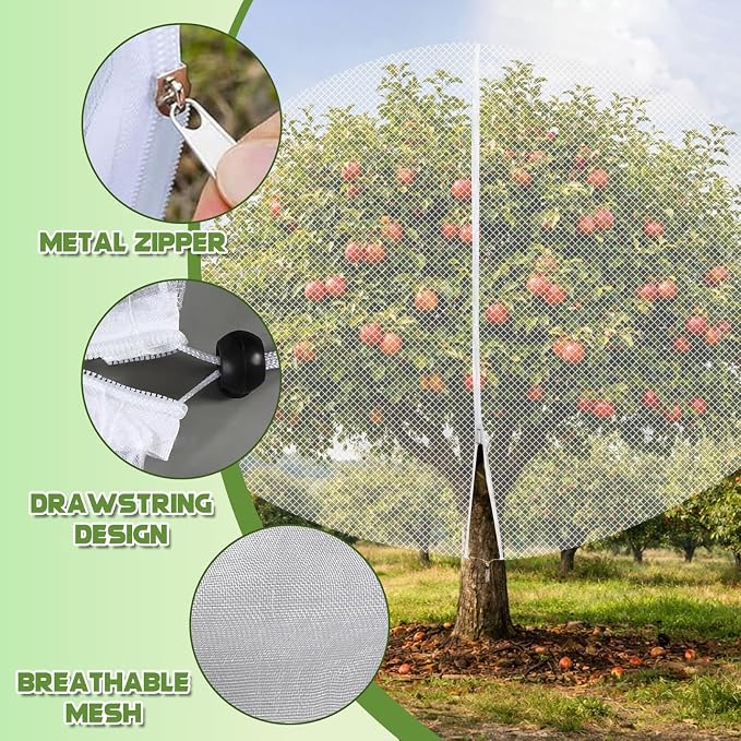 1Pcs 20ft x 20ft Extra Large Fruit Tree Netting Cover with Zipper and Drawstring Garden Plant Protector Bird Barrier for Blueberry Bushes Ultra Fine Mesh Garden Netting for Birds Squirrels Cicadas