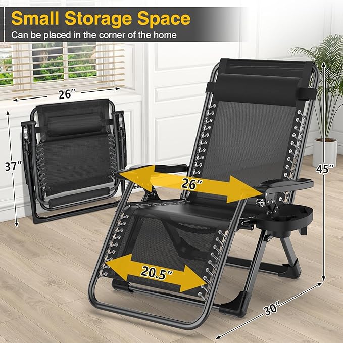 Suteck Zero Gravity Chair, Reclining Camping Lounge Chair with Aluminum Alloy Lock, Folding Patio Recliner w/Removable Pad, Adjustable Headrest and Side Tray for Outdoor Patio, Lawn, and Camping