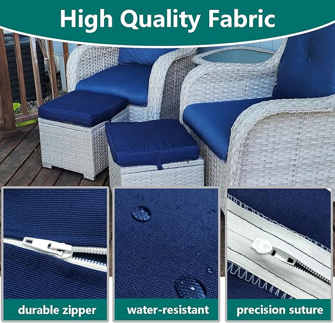 FLYMEI Patio Cushion Covers 16x16x2.5 Waterproof Outdoor Cushion Cover Replacement 2Packs Outdoor Seat Cushion Slipcover for Rattan Chair Sofa, Navy Blue