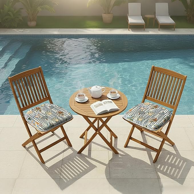 DYTXIII Set of 2 Outdoor Chair Cushions with Ties, Water Repellent Patio Chair Pads 17"x 16" for Outdoor Furniture, Round Corner Seat Cushions for Garden Yard Kitchen Crayon Shells