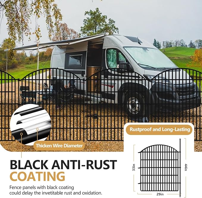 16 Panels Decorative Garden Metal Fence, 33in (H) x 38.67ft (L) No Dig Dog Fencing for Outdoor Yard, Rustproof Animal Ground Stakes Temporary Panel Border Barrier for Patio Flower Bed Camping