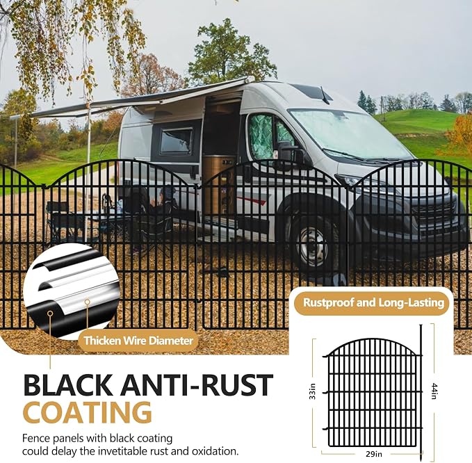 10 Panels Garden Fence Animal Barrier, 33 in(H) X 24 ft(L) Dog Fence Outdoor for Yard Rustproof No Dig Fencing Decorative Metal Wire Panel Border for Rabbits, Flower Bed Patio Temporary Ground Stakes