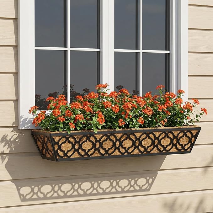 Y&M Deck Railing Planter Boxes 30 Inch 6 Pack, Adjustable Balcony Planter for Outdoor Plants, Metal Railing Planter Box for Deck, Fence and Porch, Window Boxes Outdoor, Sturdy Hanging Planter