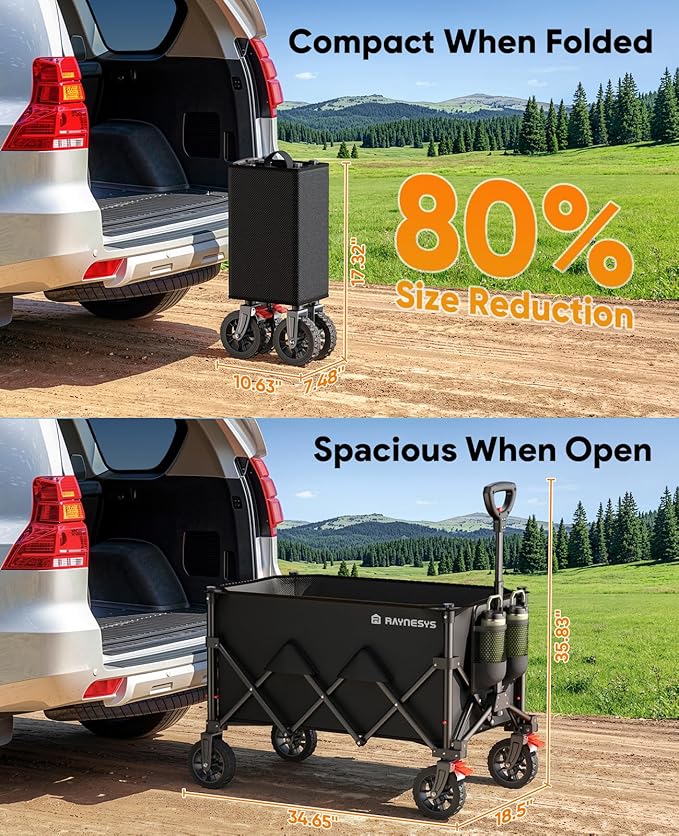 Wagons Carts Foldable, 330LBS Collapsible Wagon, 150L Heavy Duty Foldable Wagon with All-Terrain Wheels, Portable Utility Carts for Grocery Sports Garden Shopping Camping