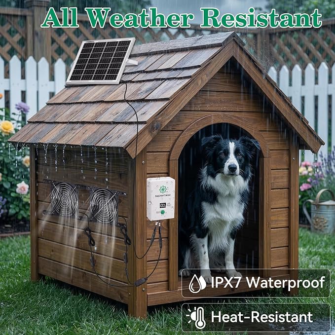 Solar Powered Exhaust Fan with Battery, 25W Solar Panel Dual 5.5 Inch Fans, 450 CFM IPX7 Waterproof Solar Ventilation Fan Kit for Chicken Coop, Greenhouse, Shed, Garage, Dog House