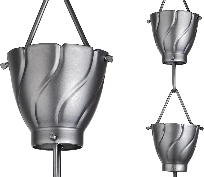 Monarch Rain Chains Aluminum Akira Pewter Rain Chains for Gutters – 8.5 ft Pewter Decorative Rainchain Outdoor Durable Heavy Duty Gutter Chain Downspout, Modern Rainchains for Outside