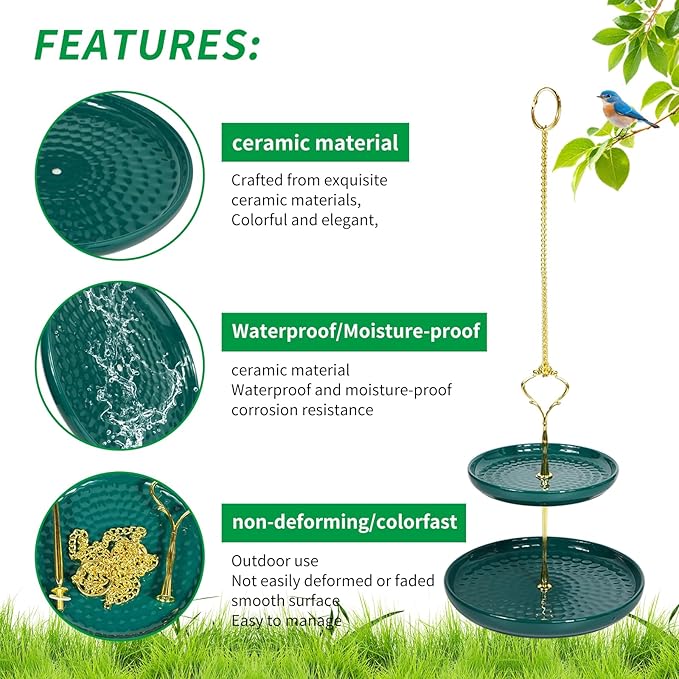 Platform Bird Feeders for Outdoors The Platform Bird Feeder Made of Exquisite Ceramic and The Double-Layer Designed Ground Bird Feeder