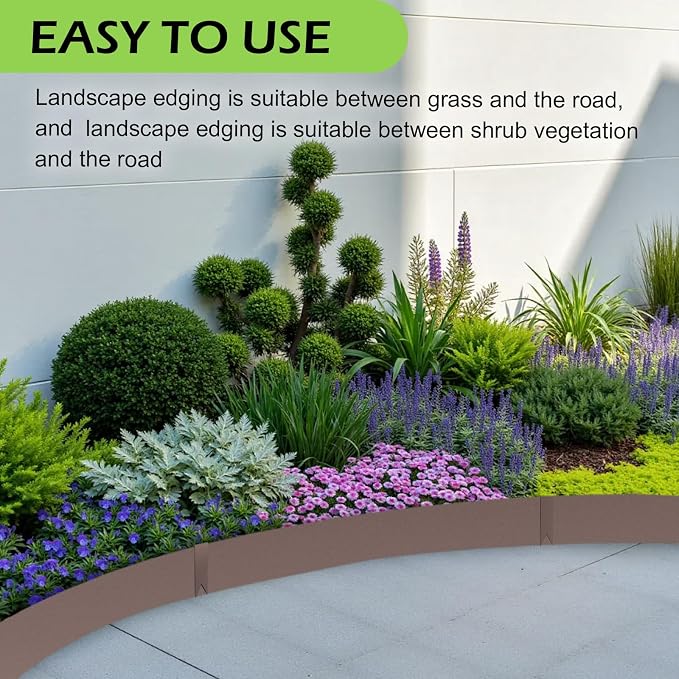 6PCS Rust Steel Landscape Edging Kit, 40" L x 6" H (20ft Total) Galvanized Steel Landscape Lawn Edging Powder for Lawn Yard, Coated Bendable Metal Strips, No-Dig Hammer-in Edging Border w/7Clips