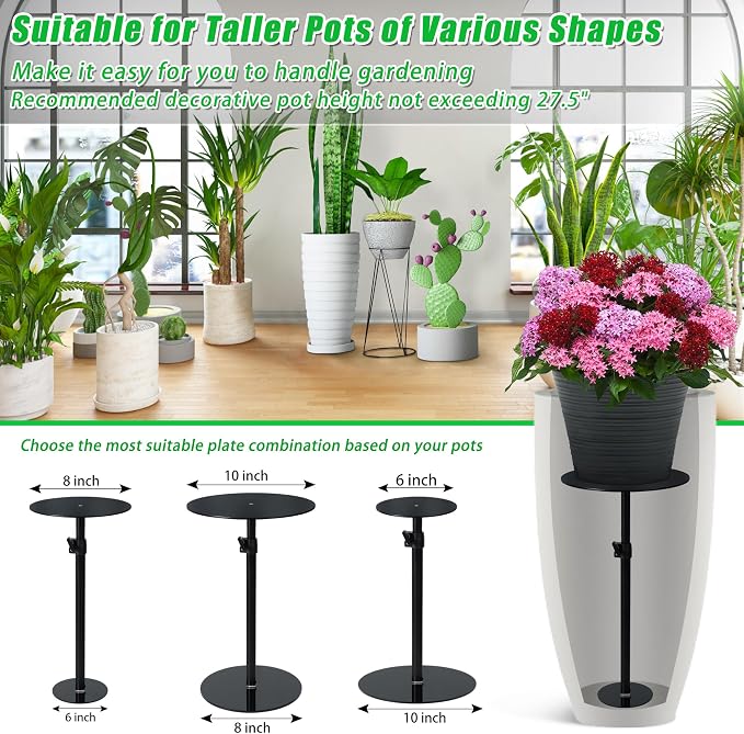 Adjustable Plant Risers for Inside Pots, 17-31" Rise Metal Planter Insert Filler for Large Pots, Plant Lift Pot Risers for Indoor Outdoor Tall Taper Planter Container (6" 8" 10" Base Top, Set of 1)