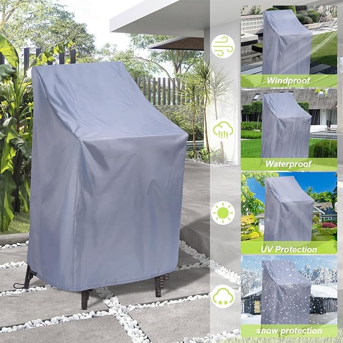 Stackable Patio Chair Cover, Outdoor Chair Cover Waterproof 210D, Stacked Chairs Lounge Chair Covers Outdoor Stack Chairs for All Weather Protection (Grey - 2 Pack, 25"L x 25"W x 47”H)