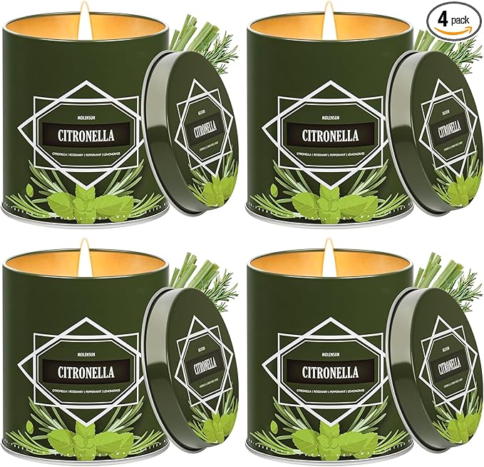 Citronella Candles Outdoor 4-Pack, Total 36oz Citronella Candles for Outside Patio, Camping & Garden, Summer Gifts for Indoor Home Scented, 50-Hour Burn Time, 9 Ounce Each