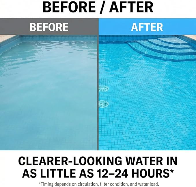 Pool Clarifier, Water Clarifier for Pool, Pool Water Clarifier for Above Ground & Inground Pools, 1 Gallon (128 fl oz), Clears Cloudy Pool Water, Chlorine & Saltwater Compatible