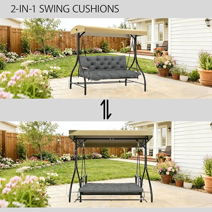 Premium 5" Thicken Porch Swing Cushions Waterproof 3 Seater Replacement Cushions with Backrest and Adjustable Straps, Outdoor Furniture Cushions for Patio, Garden(40×40×5inch)